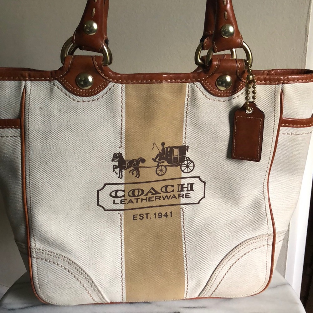 Coach Cream Canvas and Leather Purse